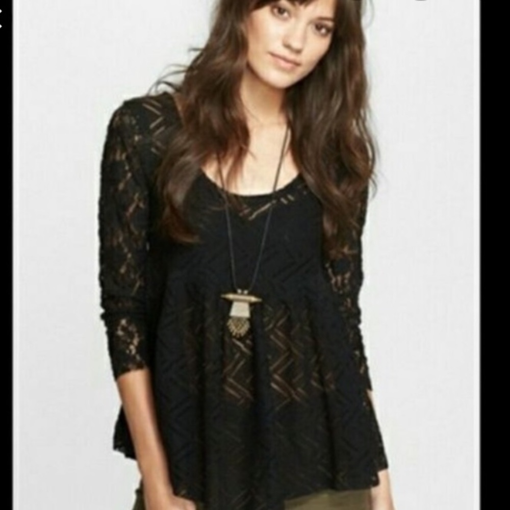 NWT Free People Black Lace Peplum Top